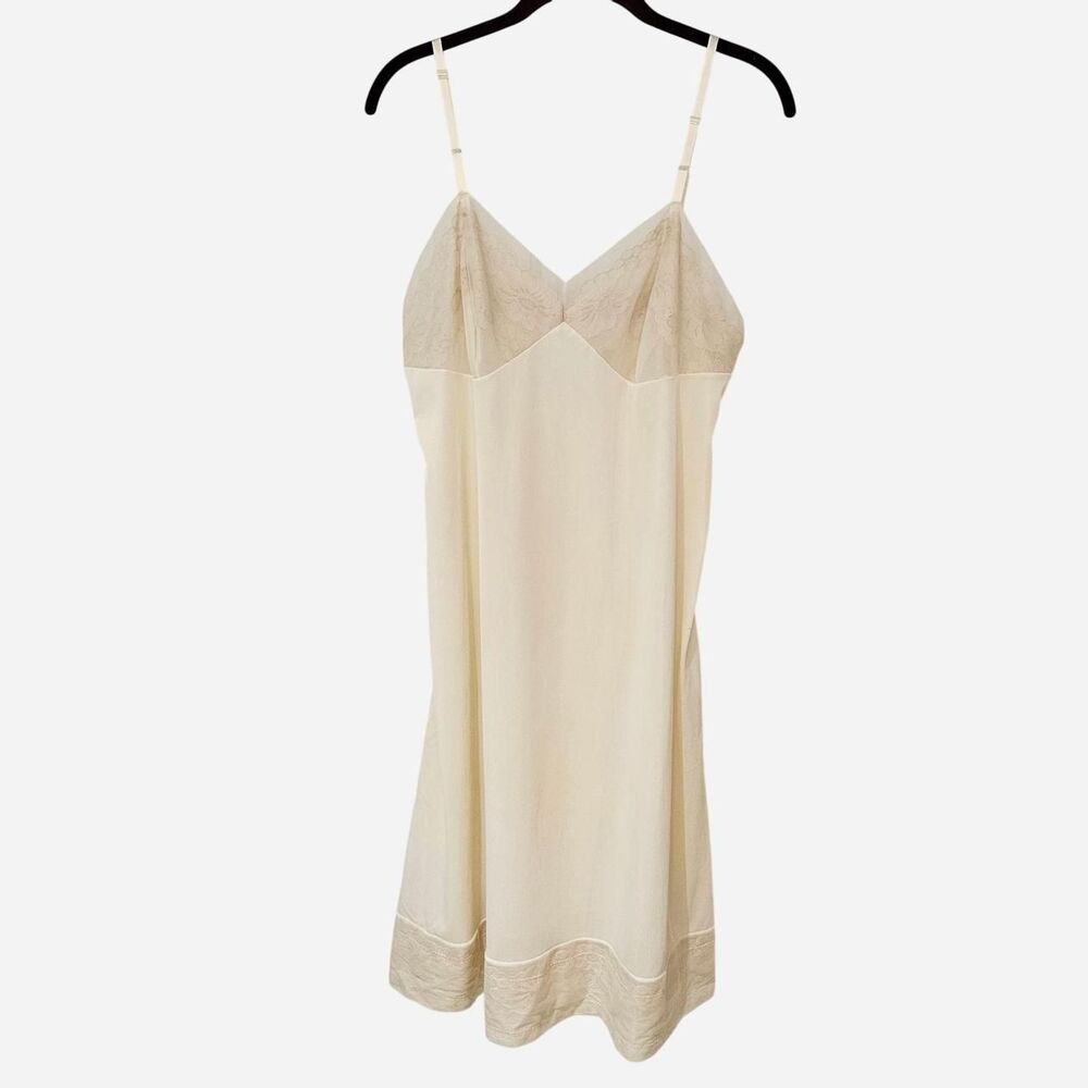 60s coquette cottagecore beige full slip dress - Picture 1 of 4
